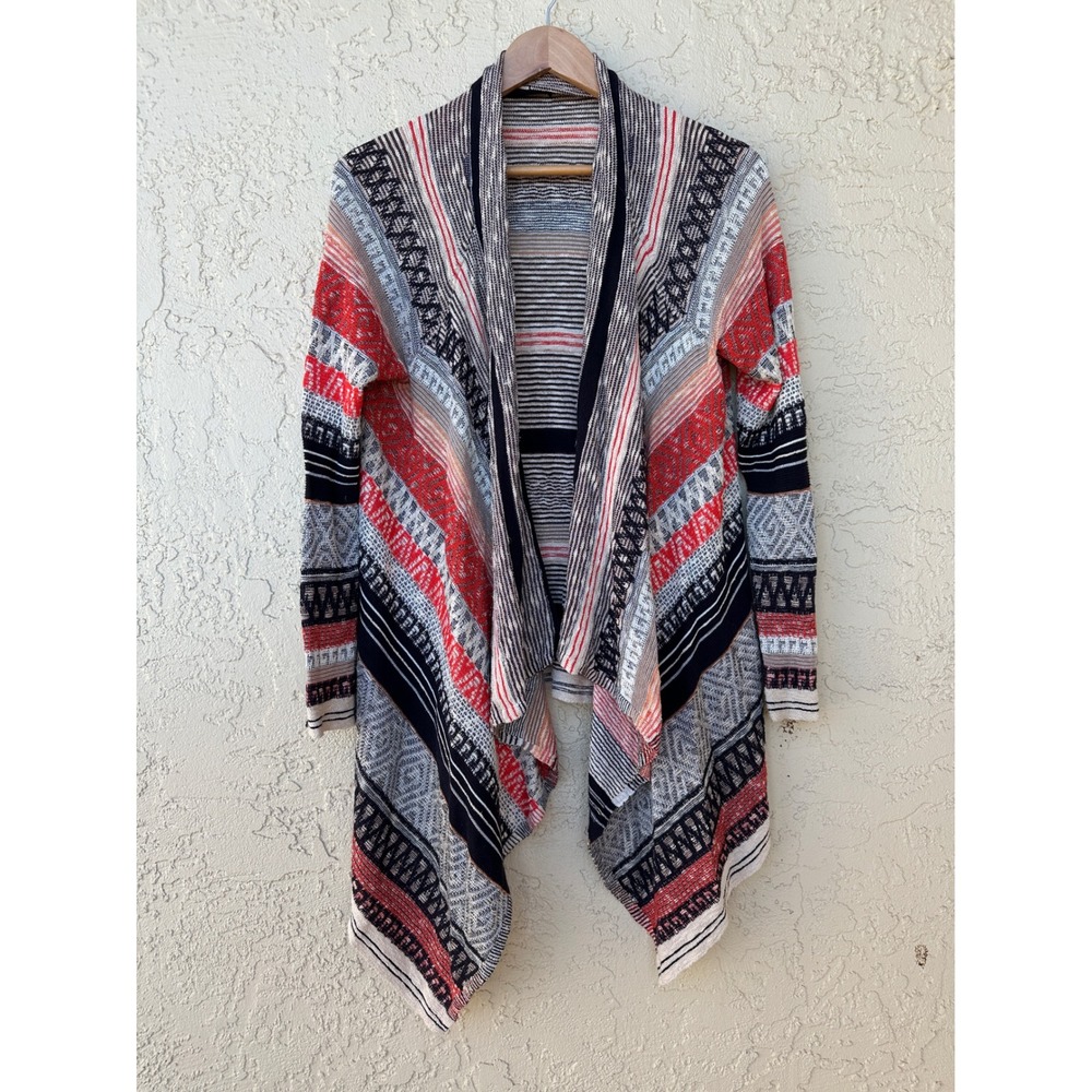 Womens Open Front Cardigan M Boho Tribal‎ Southwestern Draped Waterfall Cotage